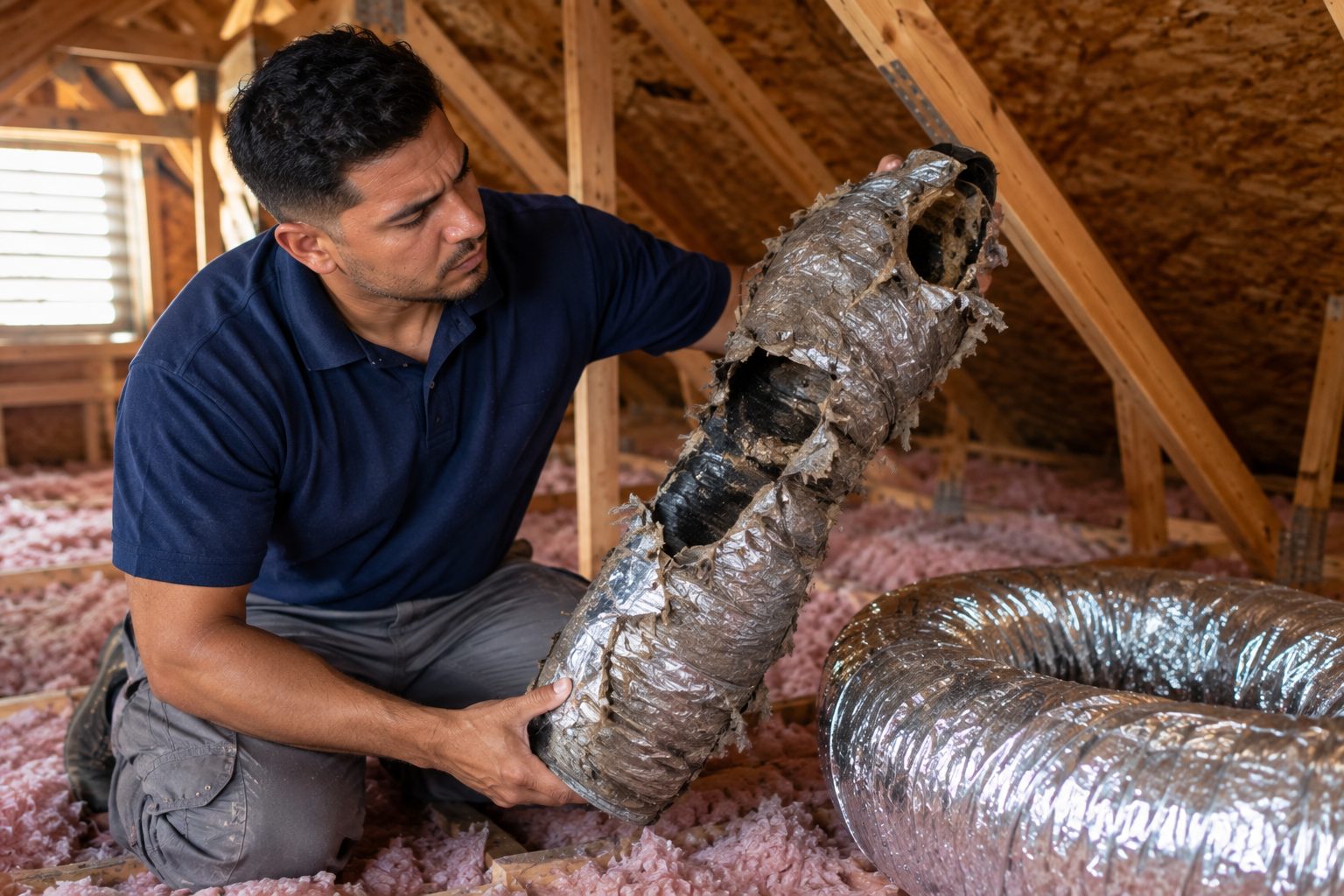 New ductwork installed during a duct replacement in a Naples attic